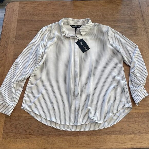 Montgomery Post Black Stripe X-LARGE Long Sleeve Pin Stripe Button Blouse 304 - Picture 1 of 2